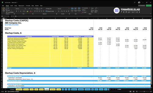 Lock Box Sales and Rental Financial Model capex inputs showing capital expenditures and purchase schedules, letting users customize asset costs, depreciation, replacement timing and funding needs for scenario-ready projections.