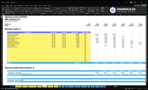 lounge financial model capex financialmodelslab
