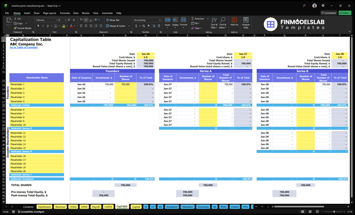 Machine Part Manufacturing Template - 5Yr Proj 12% IRR $5M EBITDA