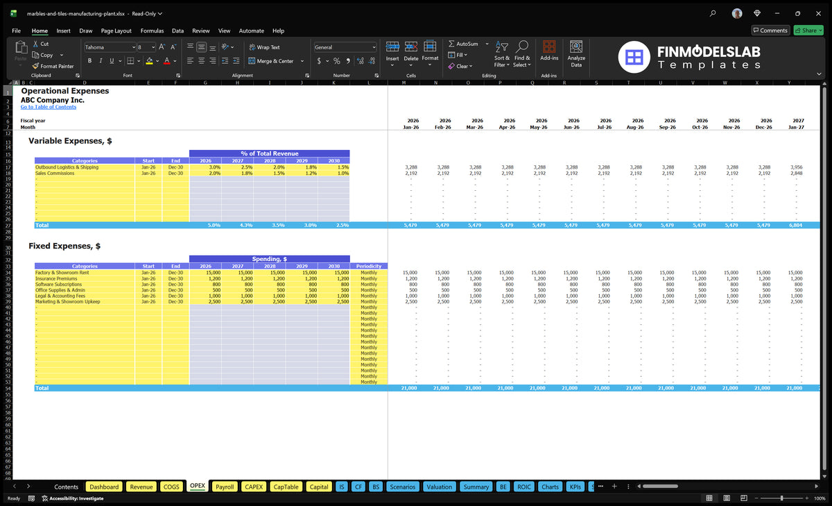 Marble And Tile Manufacturing 5-Year Financial Model Template
