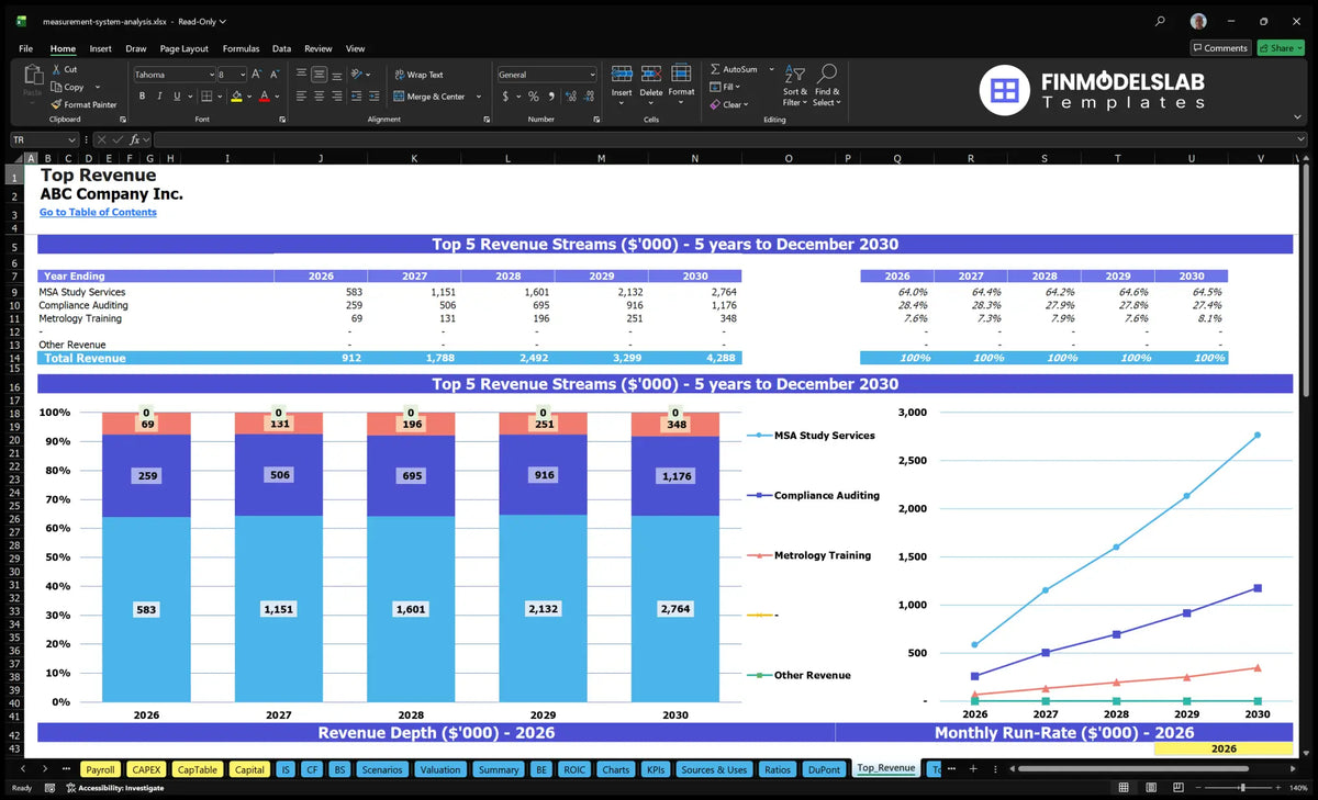 Measurement System Analysis Service 5-Year Financial Model