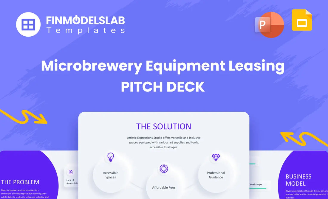 Microbrewery Equipment Leasing Investment Pitch Deck investor pitch built to win funding and clarify strategy, offering an investor-ready structure, fundraising ask and financial snapshot, concise format; addresses limited time and unclear investor expectations.
