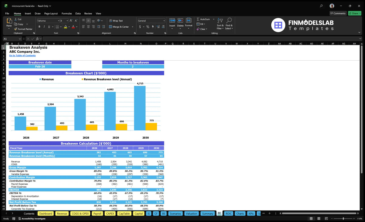 Microcurrent Facial Financial Projections Template