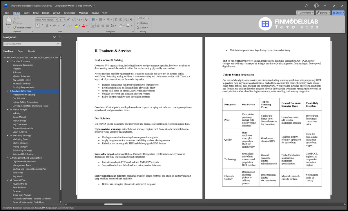 Microfiche Digitization Service Business Plan Template