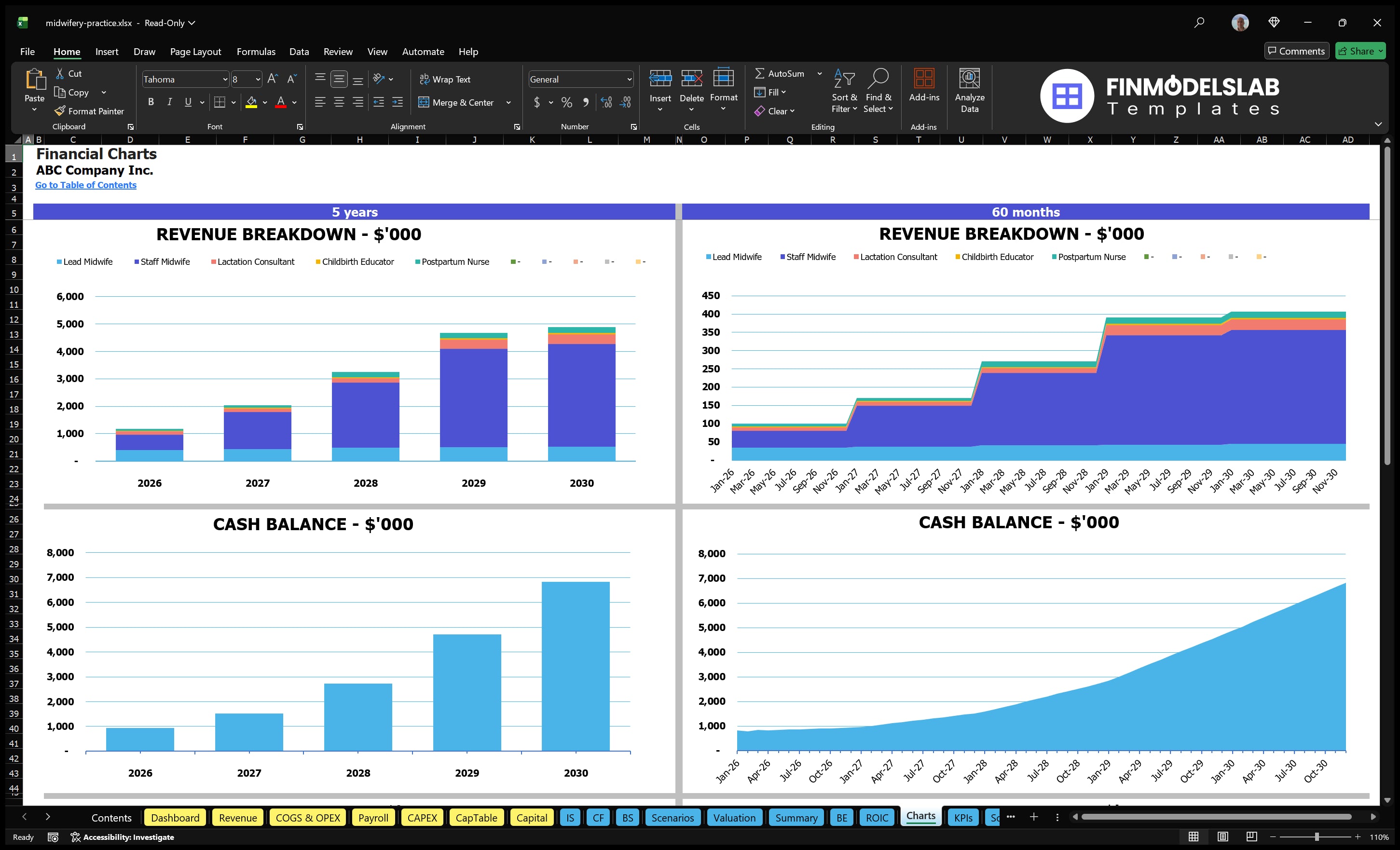 midwifery practice financial model charts financialmodelslab