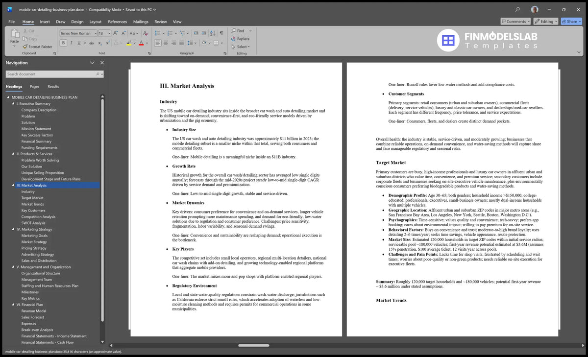 Mobile Car Detailing Business Plan Template (Word)