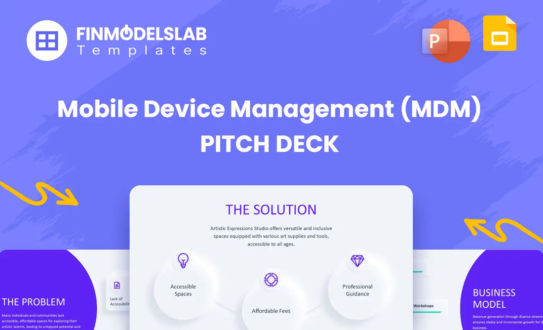 Mobile Device Management (MDM) Investment Pitch Deck - investor pitch built to secure funding and align stakeholders, with investor-ready structure, problem-solution framework, TAM/SAM/SOM sizing, visual storytelling; addresses no time and unclear investor expectations.