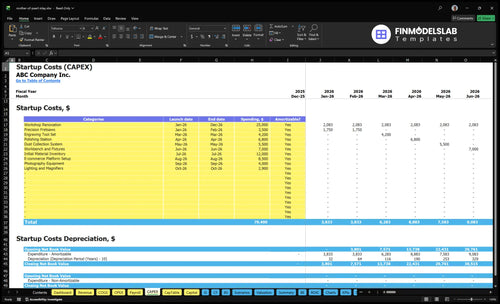 Mother of Pearl Inlay Artisan Financial Model capex inputs showing capital expenditure categories and timelines, letting users customize equipment, tooling and setup costs for scenario-ready projections.