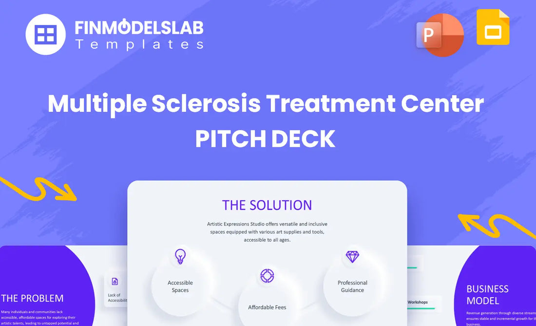 Multiple Sclerosis Treatment Center Investment Pitch Deck - investor pitch built to secure funding, with investor-ready structure, fundraising ask, financial snapshot, and go-to-market plan; solves tight deadlines and unclear investor expectations.