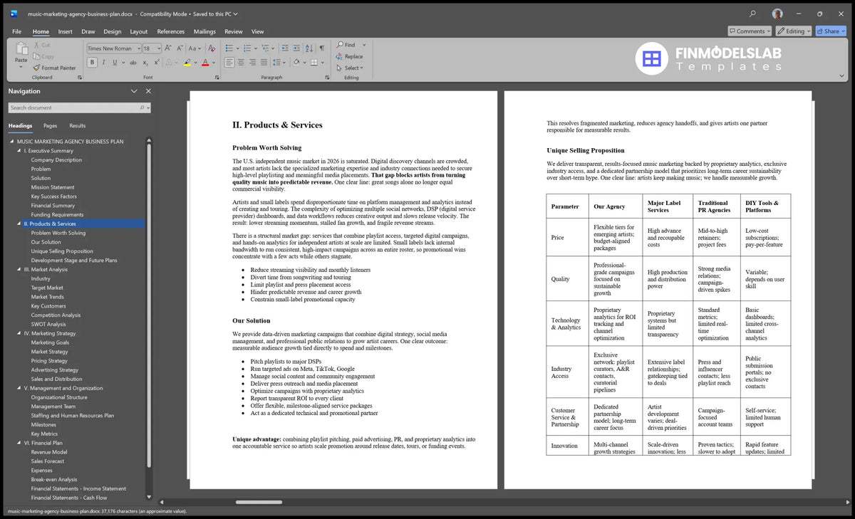 Music Marketing Agency Business Plan Template with Forecasts