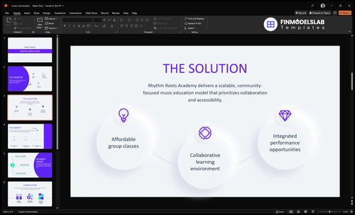 music school solution slide financialmodelslab