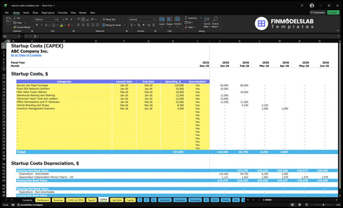 network cable installation financial model capex financialmodelslab