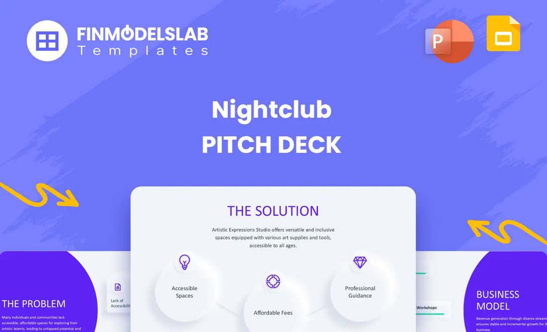 Nightclub Investment Pitch Deck - investor pitch to secure funding and partners, with investor-ready structure, financial snapshot and fundraising use of funds; solves tight deadlines and unclear expectations
