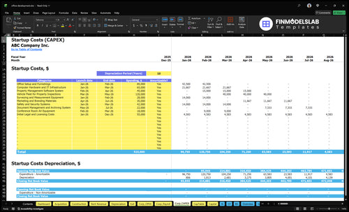 office development financial model corp capex financialmodelslab