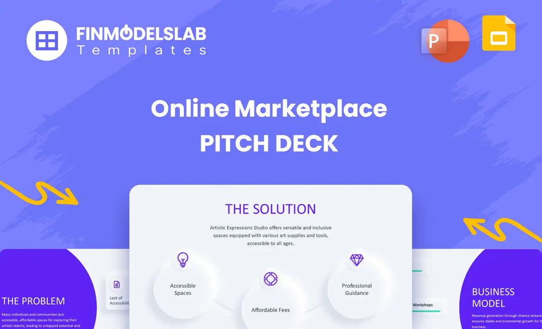 Online Marketplace Investment Pitch Deck - investor pitch built to secure funding and partnerships, offering an investor-ready structure, concise 8-slide format and financial snapshot; solves tight deadlines and unclear investor expectations.