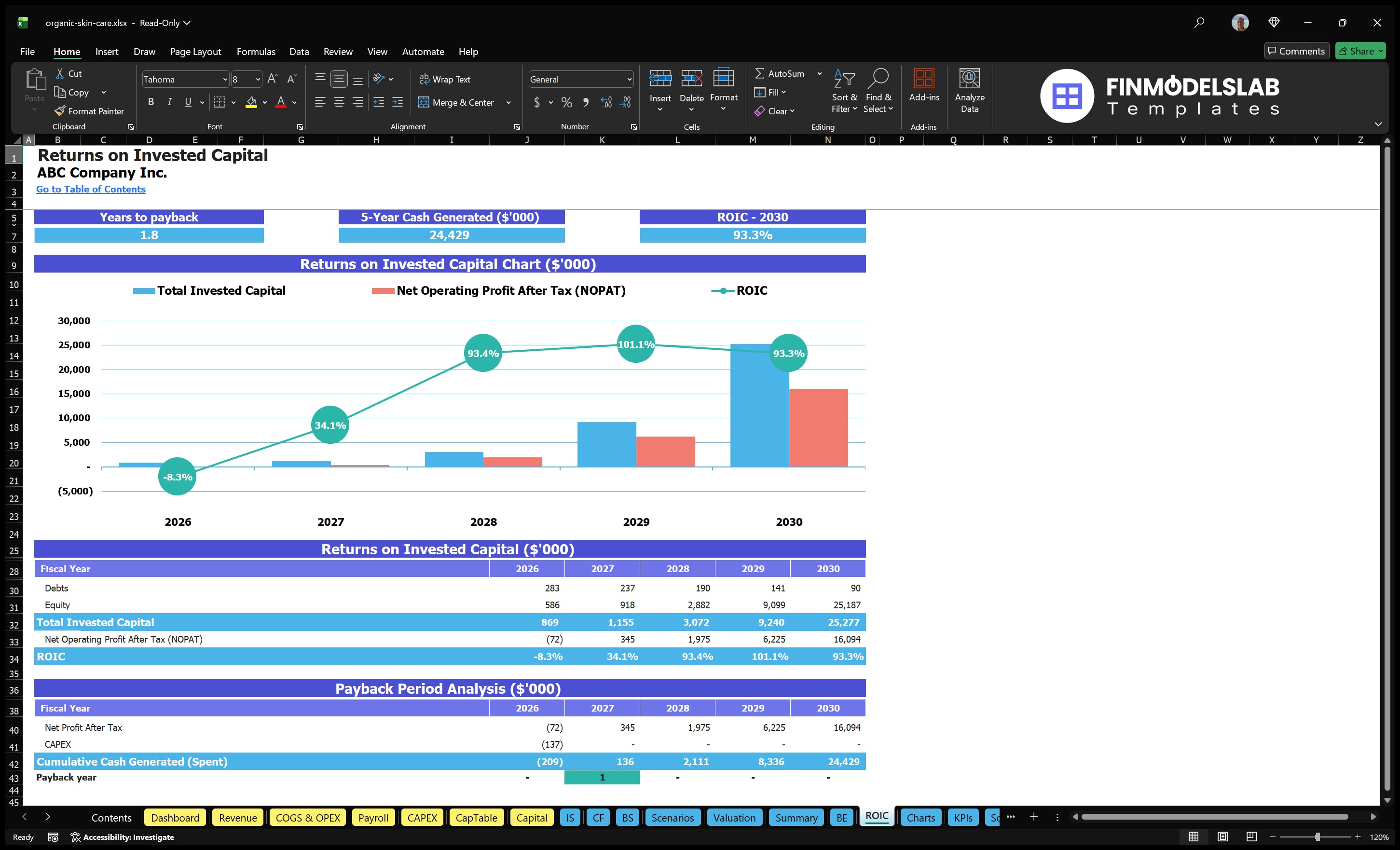 organic skin care financial model roic financialmodelslab