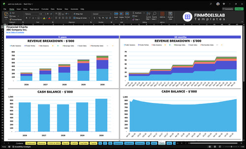 paint sip studio financial model charts financialmodelslab