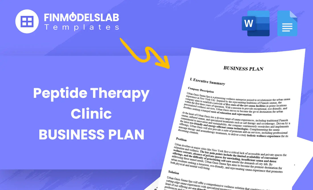 Peptide Therapy Clinic Business Plan - built for clinic founders and investors to launch peptide treatment centers; includes comprehensive structure, investor-ready formatting, editable templates; saves time and meets lender/investor standards.