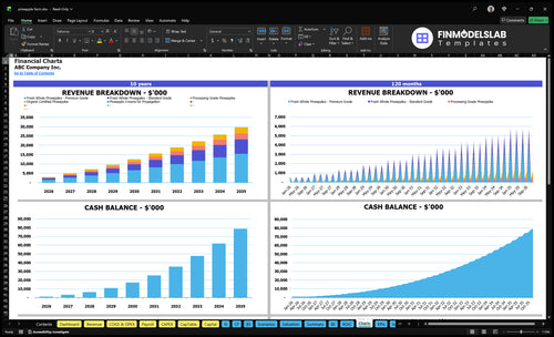 pineapple farm financial model charts financialmodelslab