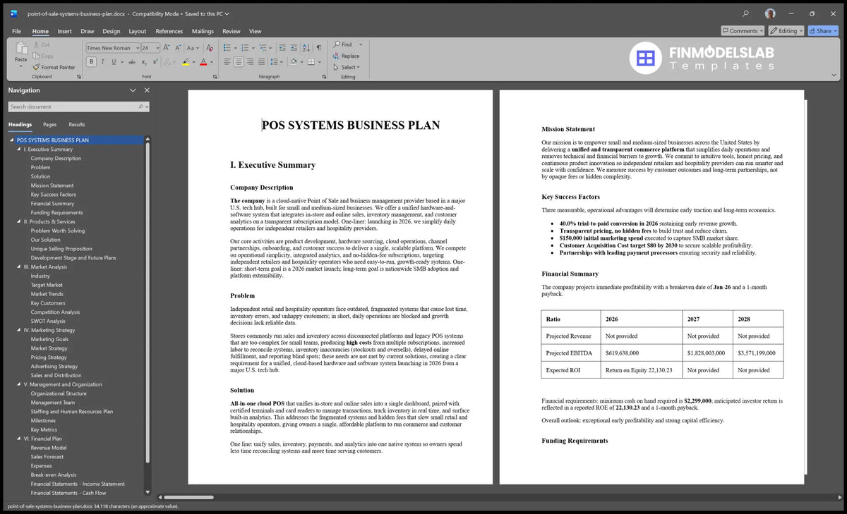 Pos Systems Plan Template: 5-Year Forecasts CAC $100