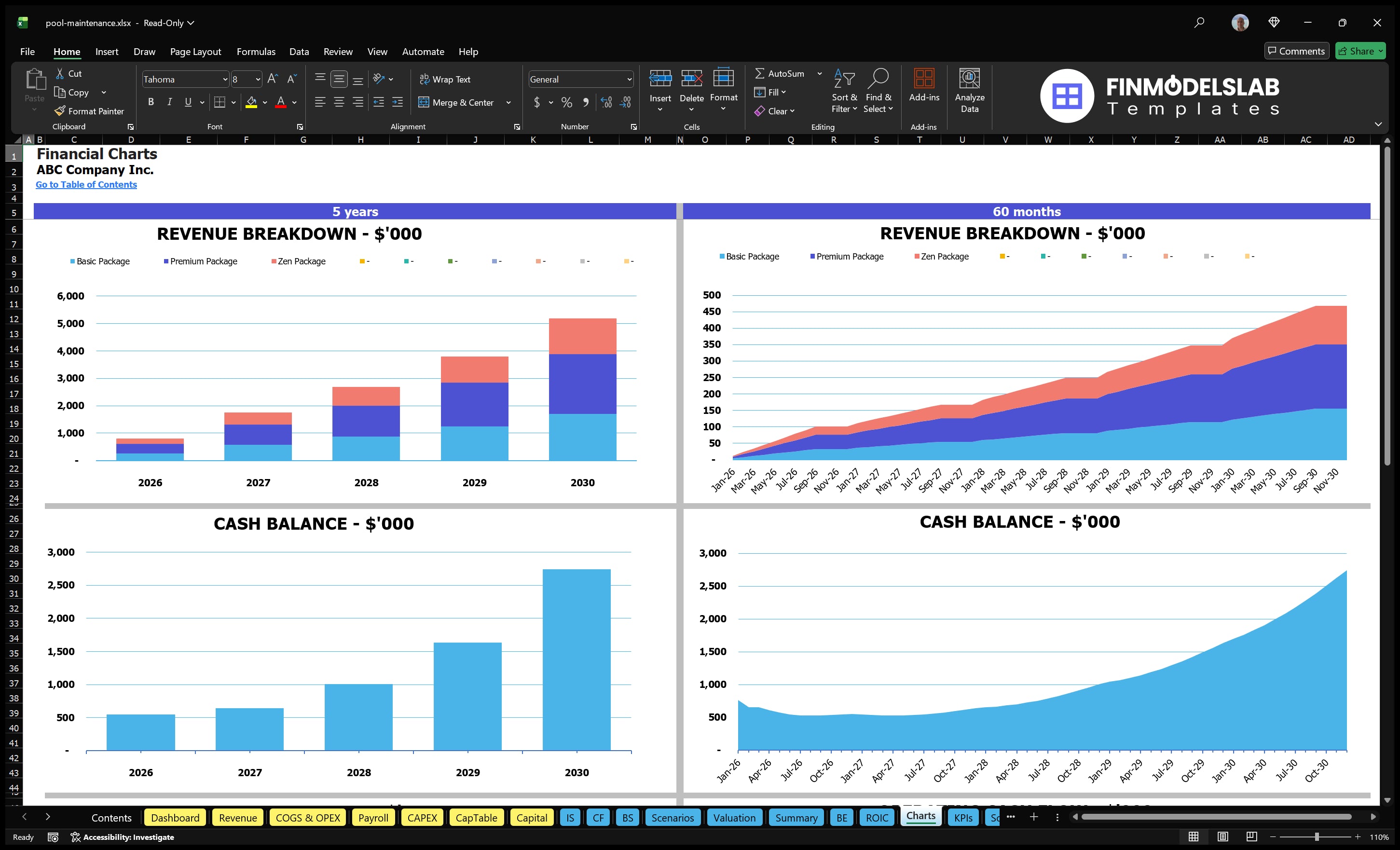pool maintenance financial model charts financialmodelslab
