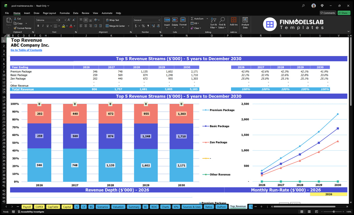 Pool Maintenance Financial Model Template (Excel)