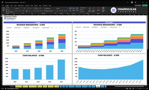 private practice physiotherapy financial model charts financialmodelslab