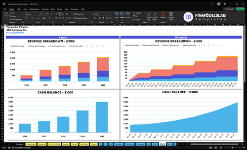 professional car cleaning financial model charts financialmodelslab