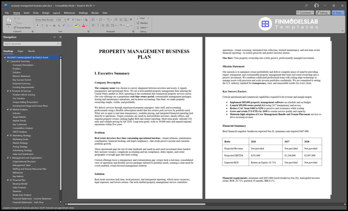 Property Management Business Plan Template for Startups