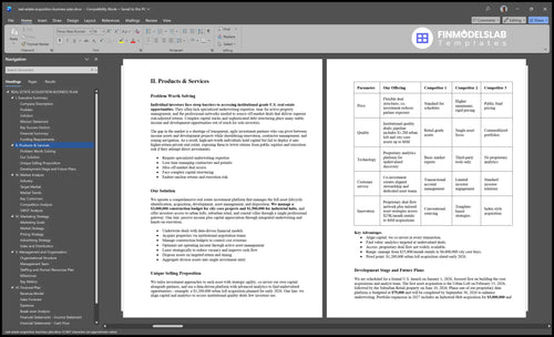real estate acquisition business plan product financialmodelslab