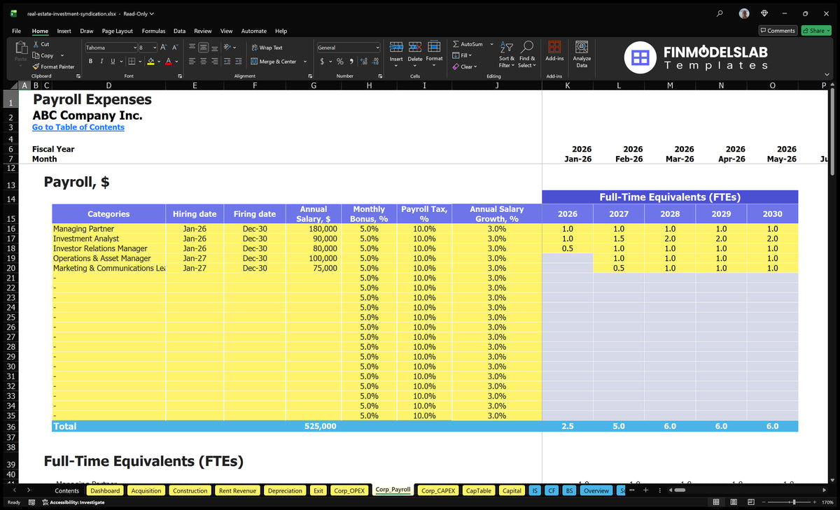 Real Estate Investment Syndication Model - 5-Year Projections, 32-Month ...