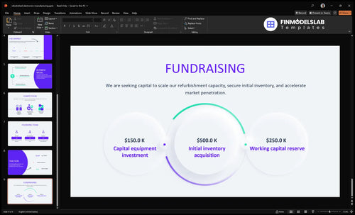 refurbished electronics manufacturing fundraising slide financialmodelslab