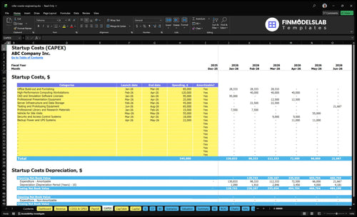 roller coaster engineering financial model capex financialmodelslab