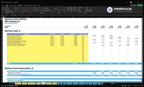 Business Scaling Consulting Service Financial Model capex inputs allowing customization of capital expenditures, asset purchase schedules and depreciation assumptions for scalable growth planning; fully customizable, scenario-ready.