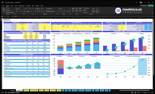 Sea Turtle Rescue and Rehabilitation Financial Model dashboard summarizing key KPIs, runway/cash and performance with a dynamic dashboard, investor-ready charts to spot cash-flow blind spots.