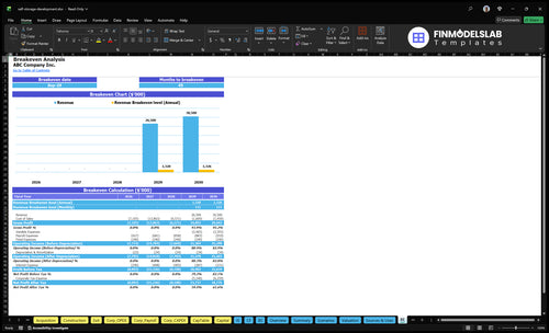 self storage development financial model break even financialmodelslab