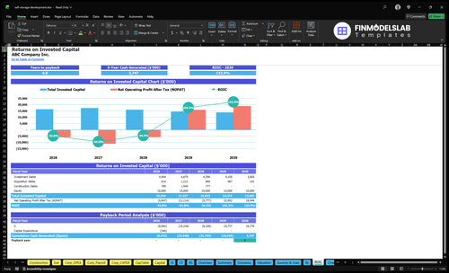 self storage development financial model roic financialmodelslab