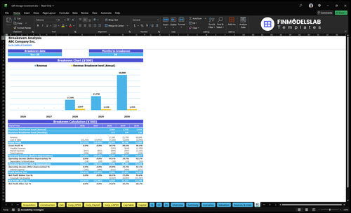 self storage investment financial model break even financialmodelslab