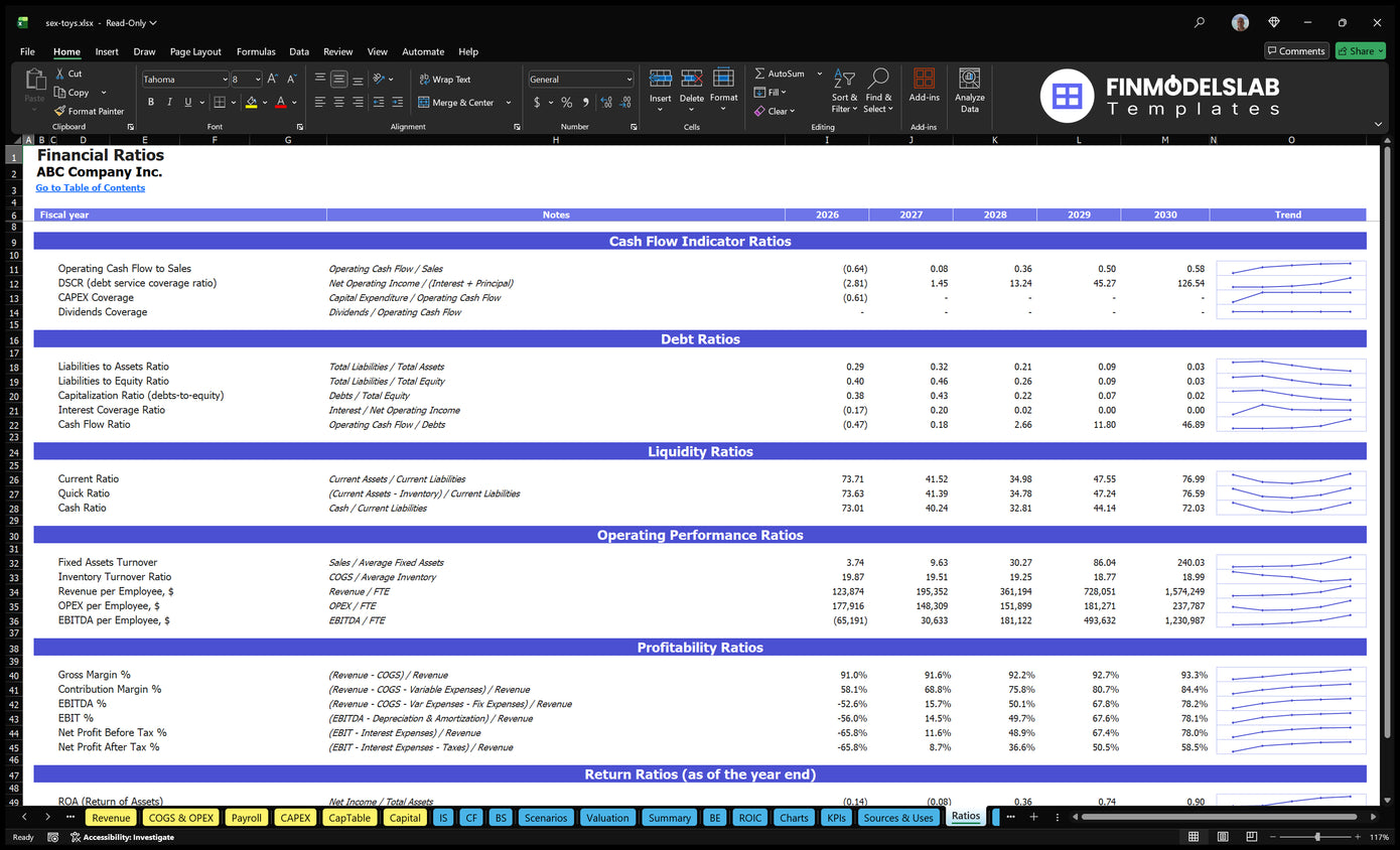 Sex Toys Financial Model Ratios Financial Models Lab
