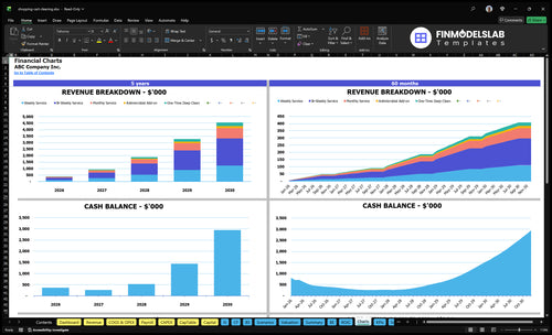 shopping cart cleaning financial model charts financialmodelslab