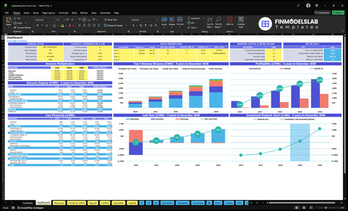 Sightseeing Bus Tour Financial Model dashboard summarizing key KPIs, runway/cash and performance with a dynamic dashboard, investor-ready charts and quick visibility into cash-flow blind spots