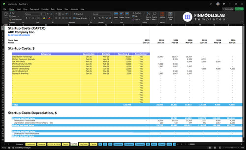 Small Inn Financial Model capex inputs showing capital expenditure categories and customizable purchase schedules, useful for planning renovation, equipment and expansion costs with user-friendly, fully customizable assumptions.