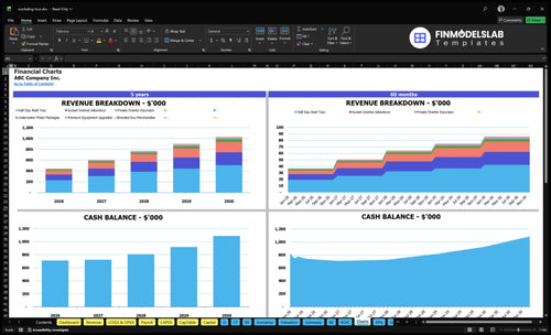 snorkeling tour financial model charts financialmodelslab