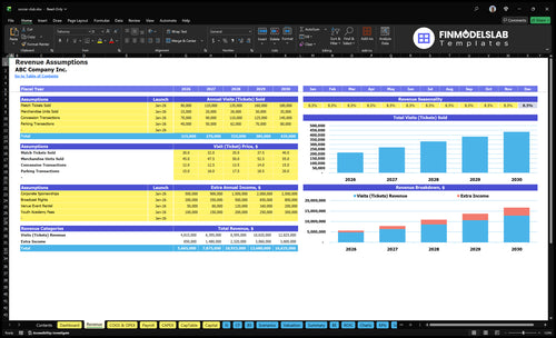 soccer club financial model revenue financialmodelslab