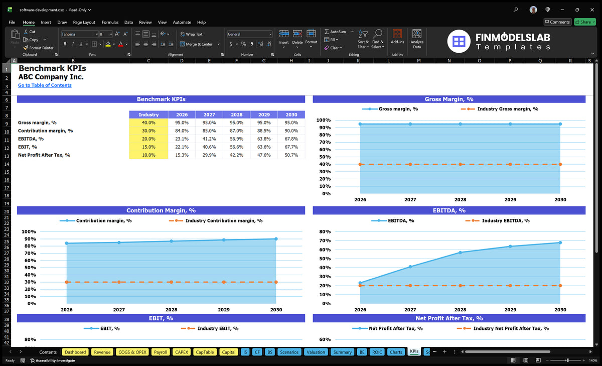 Software Development Financial Model 5-Year Projections IRR 22%