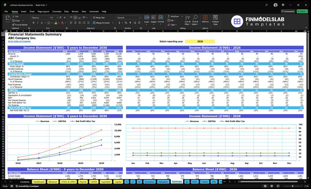 Editable Software Development Financial Model