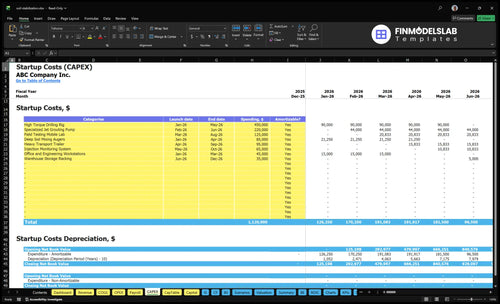 Soil Stabilization Service Financial Model capex inputs allowing customization of equipment purchases, installation costs, and depreciation schedules to model startup investment and long‑term capital needs.