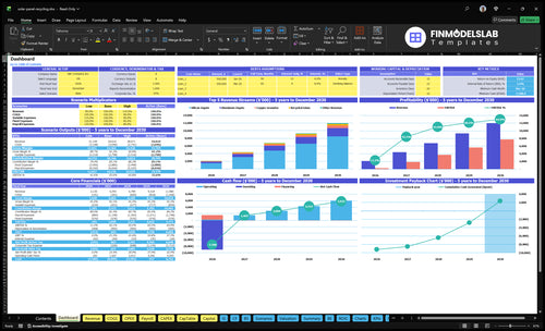 Solar Panel Recycling Financial Model dashboard summarizes key KPIs, cash runway and performance with a dynamic dashboard, highlighting cash-flow blind spots and investor-ready charts.