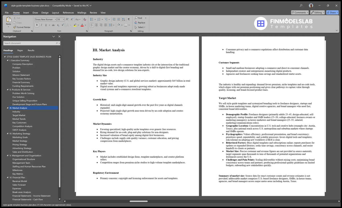 Style Guide Template Sales: $444K Y1, 17.72% IRR, 2-Mo Breakeven