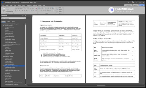 sunglasses shop business plan management financialmodelslab